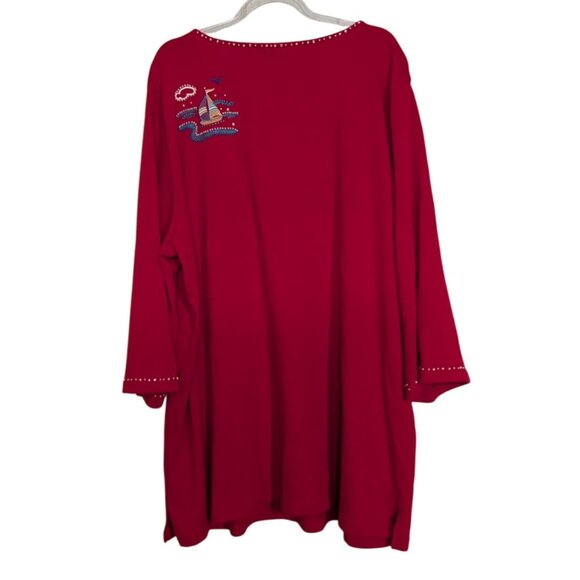 The Quacker Factory Beaded Beach Lighthouse Shirt Womens Size 2X Red Nautical - Picture 7 of 11